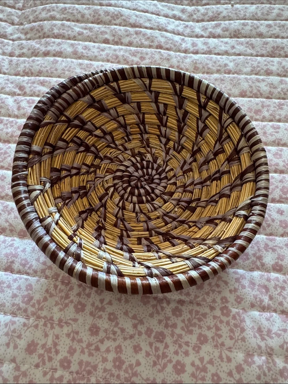 Handwoven Decorative Woven Basket - Natural and Dark Brown